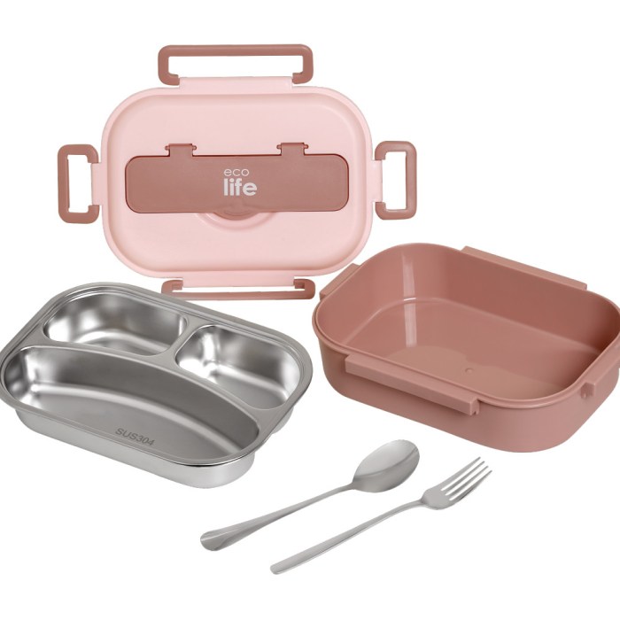 Ανοξείδωτο φαγητοδοχείο με πηρούνι και κουτάλι